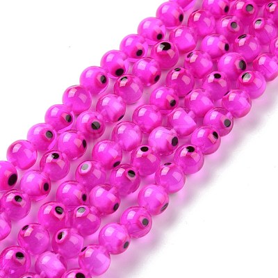 Handmade Evil Eye Lampwork Round Bead Strands LAMP-L055-10mm-17-1