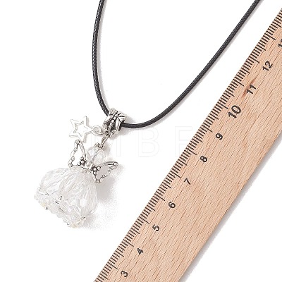 Glass Seed Beaded Star Angel Pendant Black Waxed Cotton Cord Necklaces NJEW-MZ00144-01-1