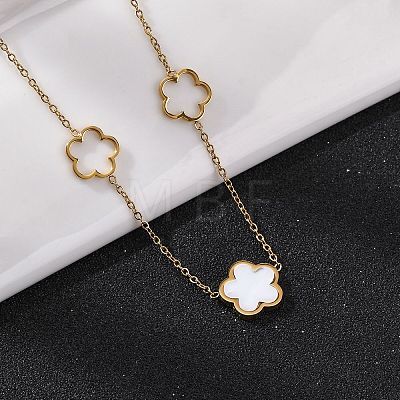 Ion Plating(IP) 304 Stainless Steel & Plastic Flower Pendant Necklaces for Women NJEW-P320-02G-02-1