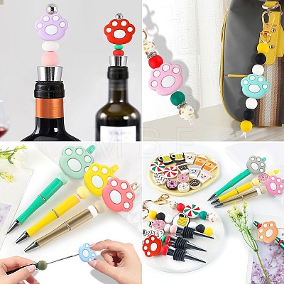 22Pcs 11 Colors Cat Paw Print Food Grade Eco-Friendly Silicone Focal Beads SIL-CJ0001-34-1