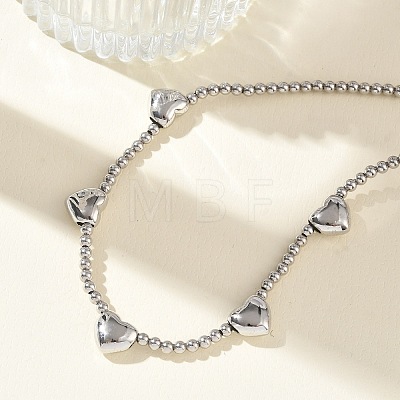 Brass Round Heart Beaded Necklaces NJEW-Z120-01P-1