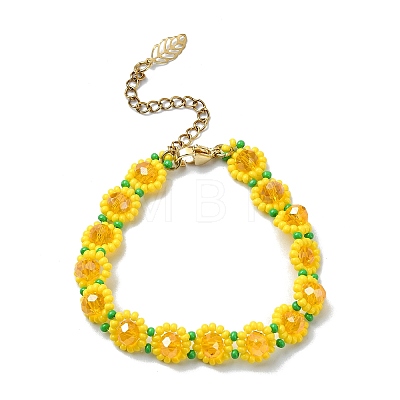 Sunflower Woven Glass Beaded Bracelets BJEW-MZ00098-1