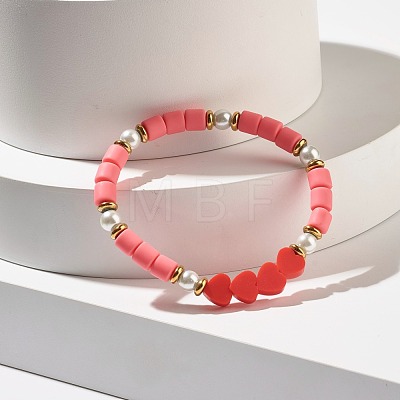 Heart Beads Stretch Bracelet for Girl Women BJEW-JB07183-1