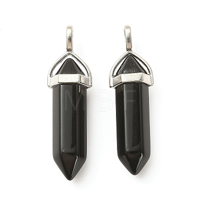 2Pcs Natural Obsidian Double Terminal Pointed Pendants G-YW0002-04-1