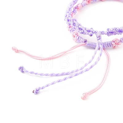 2Pcs 2 Colors Peach Blossom Braided Cord Bracelet BJEW-JB07610-05-1
