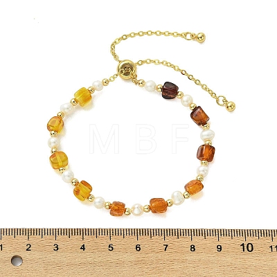 Adjustable Natural Cultured Freshwater Pearl & Amber Beads Slider Bracelets for Women BJEW-JB13608-1