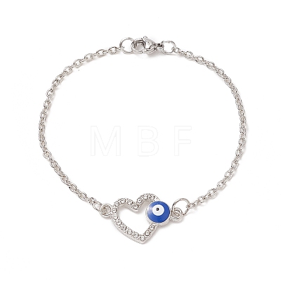 2Pcs 2 Color Crystal Rhinestone Heart with Evil Eye Link Bracelets Set BJEW-JB09166-1