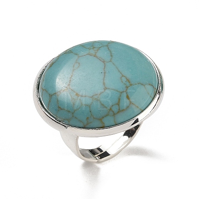 Synthetic Turquoise Round Adjustable Rings RJEW-K371-09S-16-1