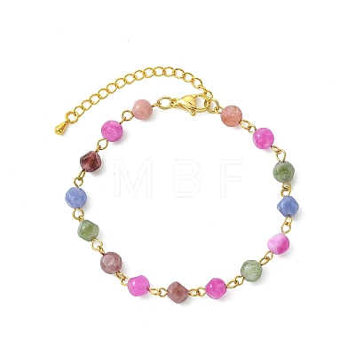 Natural Multicolor Tourmaline Beaded Link Chain Bracelets for Women BJEW-JB13742-1