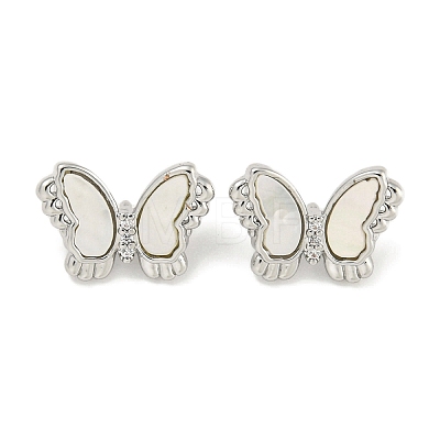 Brass Pave Clear Cubic Zirconia Butterfly Connector Charms with Sea Shell KK-Q820-13P-1