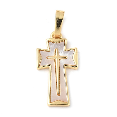 Brass Pave Natural White Shell Pendants X-KK-S522-01B-G-1