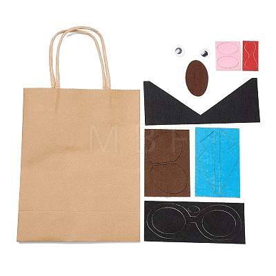 DIY Rectangle with Bear Pattern Kraft Paper Bag Making Set DIY-F079-16-1