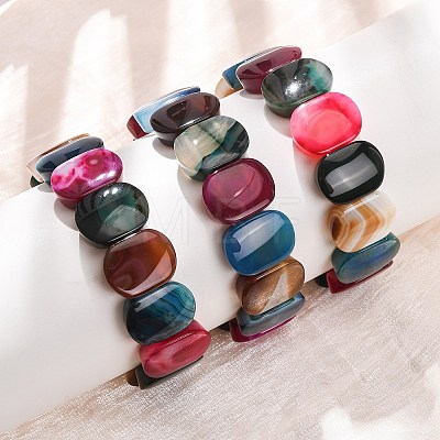 Oval Natural Banded Agate(Dyed & Heated) Beaded Stretch Bracelets for Women Men GG-CBA9ACE-A13-1