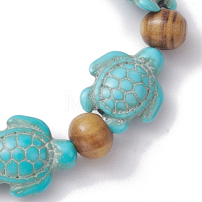 Beach Turtle Dyed Synthetic Turquoise Stretch Bracelets BJEW-JB10291-02-1