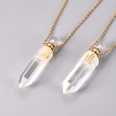 Natural Quartz Crystal Openable Perfume Bottle Pendant Necklaces G-K295-C-G-1
