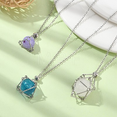 3Pcs 3 Style 304 Stainless Steel Cable Chain Macrame Pouch Empty Stone Holder for Pendant Necklaces Making NJEW-TA00117-1