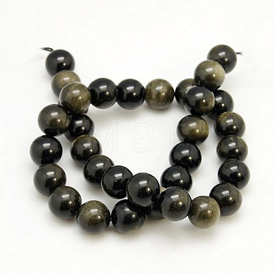 Natural Golden Sheen Obsidian Beads Strands X-G-C068-6mm-9-1