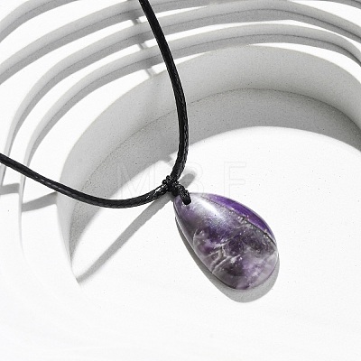 Natural & Synthetic Mixed Gemstone Teardrop Pendant Black Waxed Cord Adjustable Necklaces NJEW-G169-01-1