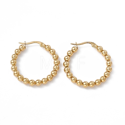 201 Stainless Steel Round Beaded Hoop Earrings with 304 Stainless Steel Pins for Women EJEW-B016-01D-G-1