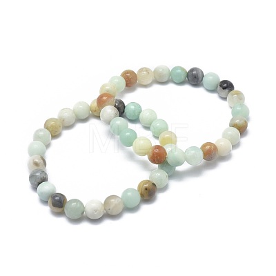 Natural Flower Amazonite Bead Stretch Bracelets X-BJEW-K212-A-007-1