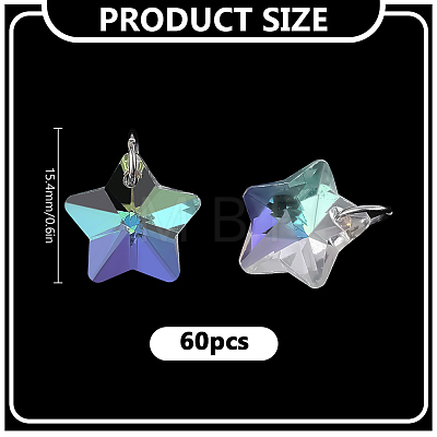 60Pcs Star Glass Pendants PALLOY-HY00123-1