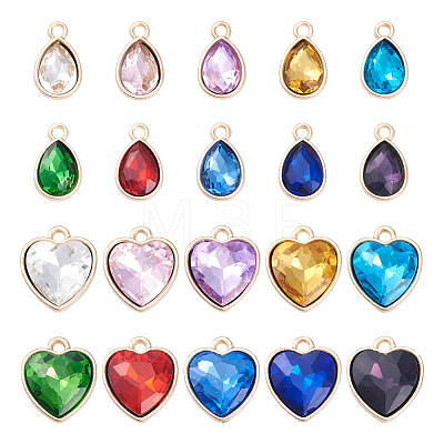  40Pcs 20 Styles Faceted Glass Rhinestone Pendants GLAA-TA0001-44-1