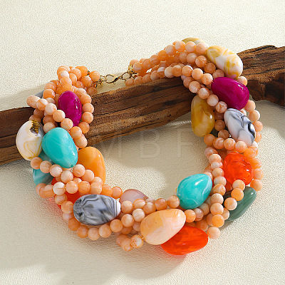 Exaggerated Bohemia Resin Round Teardrop Multi-Strand Handmade Beaded Necklaces for Women FS-WGE26D9-01-1