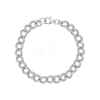 Rhodium Plated 925 Sterling Silver Micro Pave Clear Cubic Zirconia Twisted Chain Bracelets for Women AP7597-1-1