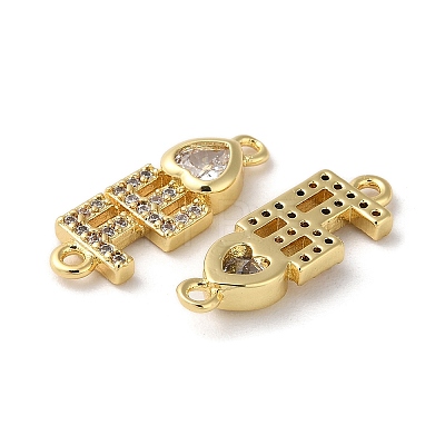 Rack Plating Brass Pave Clear Cubic Zirconia Connector Charms KK-K332-38G-1