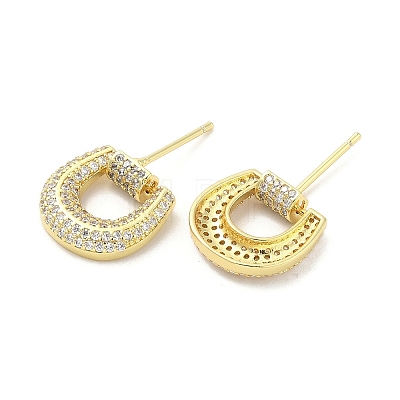 Rack Plating Brass Micro Pave Clear Cubic Zirconia Stud Earrings for Women EJEW-M260-11G-1