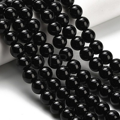 Natural Black Onyx(Dyed & Heated) Beads Strands G-H329-C06-6mm-1