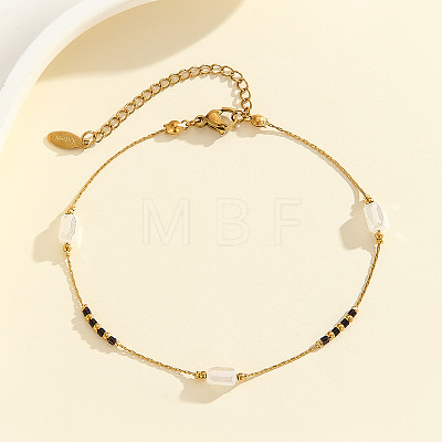 304 Stainless Steel with Glass Column Bead Anklets FS-WGCFE90-07-1