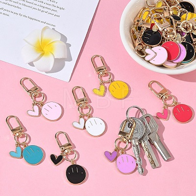 35Pcs 7 Colors Alloy Enamel Smiling Face & Heart Pendant Decorations HJEW-YW00286-1