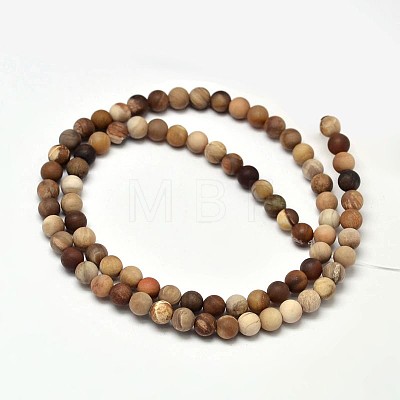 Frosted Natural Petrified Wood Round Bead Strands G-F266-07-8mm-1