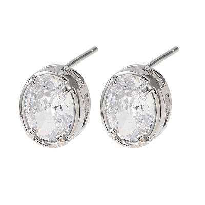 Brass Micro Pave Clear Cubic Zirconia Stud Earrings EJEW-C174-02E-P-1