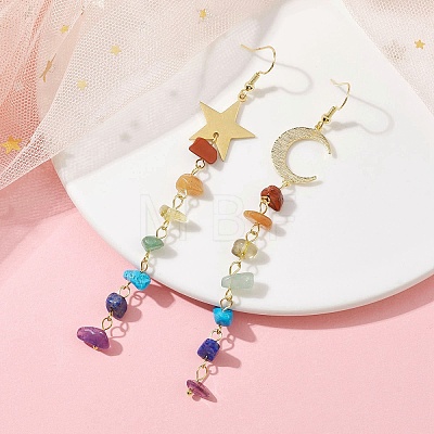 Chakra Theme Natural & Synthetic Mixed Gemstone Chip Beaded Tassel Earrings EJEW-JE05451-1