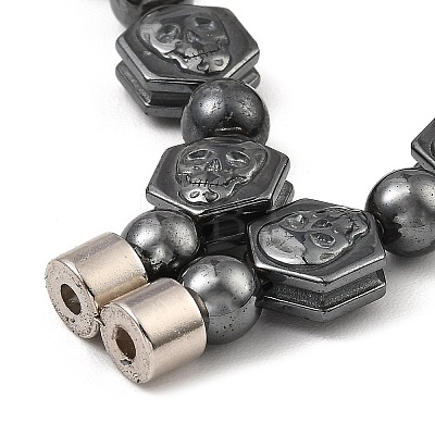 Hexagon with Skull Synthetic Non-Magnetic Hematite Beaded Necklaces for Women Men NJEW-E097-07-1