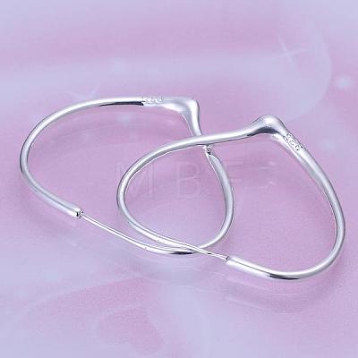 Women Big Earrings Silver Color Plated Brass Heart Hoop Earrings EJEW-BB11873-1