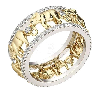 Elephant Hollow Out Alloy Crystal Rhinestone Finger Rings FS-WG55101-03-1