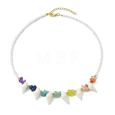 Ocean Natural Spiral Shell & Glass Seed Beaded Necklaces NJEW-TA00243-1