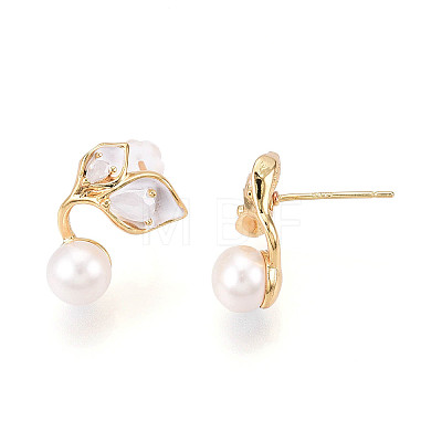 Brass Natural Pearl Stud Earrings PEAR-N020-06T-1