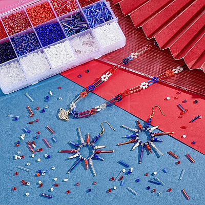 207G 15 Styles Independence Day Glass Seed Beads SEED-PH0002-73-1