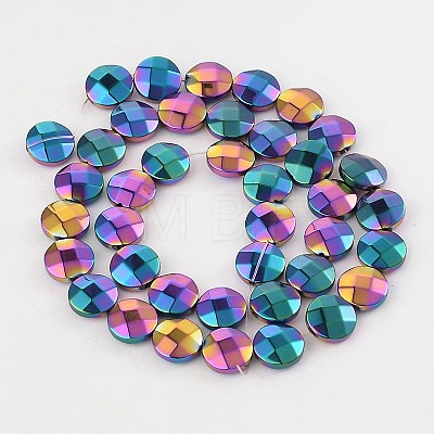 Electroplate Non-magnetic Synthetic Hematite Flat Round Bead Strands G-L368-05E-1