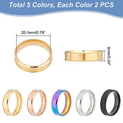 DICOSMETIC 10Pcs 5 Colors 201 Stainless Steel Plain Band Ring for Men Women RJEW-DC0001-03B-1
