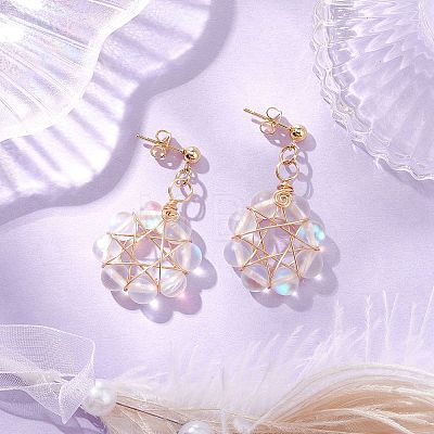 Flower Synthetic Moonstone Dangle Stud Earrings EJEW-JE06336-01-1