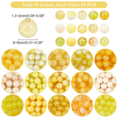 375Pcs 15 Color Spray Painted Crackle Glass Beads DIY-PH0003-88-WH-1