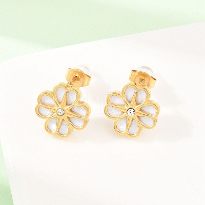 304 Stainless Steel with Resin Flower Link Chain Necklaces & Stud Earrings SJEW-Z005-02G-03-1