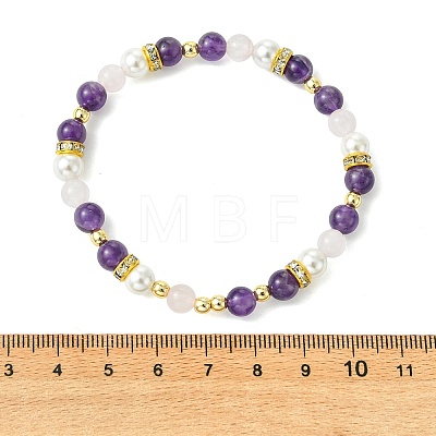 Natural Amethyst & Rose Quartz & Non-magnetic Synthetic Hematite & Shell Pearl Beaded Bracelets for Women BJEW-JB13895-02-1