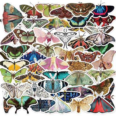 50Pcs Moth Theme Paper Self-Adhesive Picture Stickers AJEW-S086-04-1