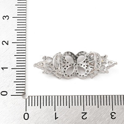 Rack Plating Brass Clear Cubic Zirconia Flower Connector Charms KK-A234-051P-1